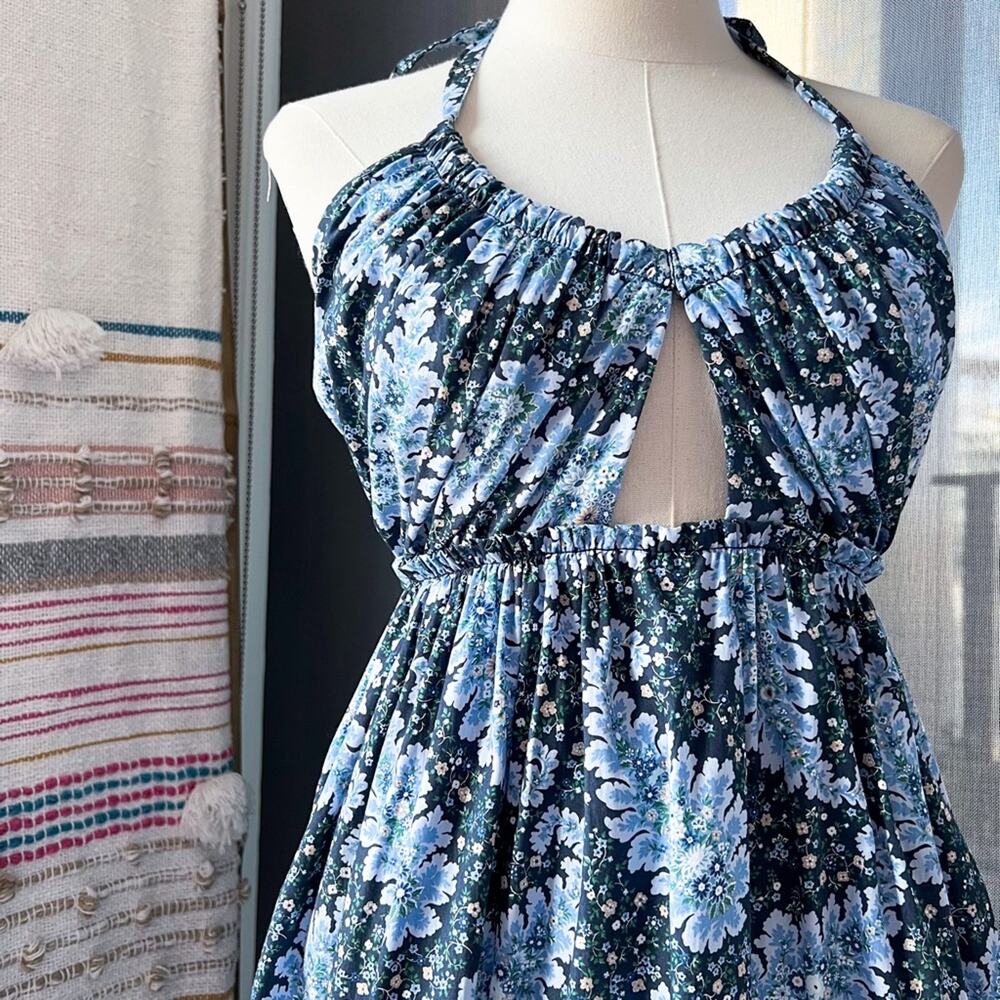 J. Crew Collection Ratti Blue Floral Cut-Out Halter Midi Dress Women’s Size 2 - Picture 2 of 9